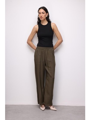 Hakı Mizalle Modal Dokulu Lastikli Haki Rahat Pantolon