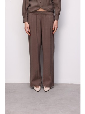 Mizalle Modal Dokulu Lastikli Kahverengi Rahat Pantolon
