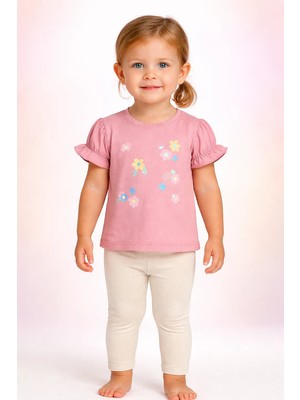 Almira Anne Bebek Kız Çocuk Pamuklu Kısa Kollu Takım Giyim Yazlık Çiçek Desenli