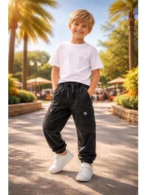 Almira Anne Bebek Büyük Erkek Çocuk Pantolon - Cepli, Lastikli Beli Gabardin