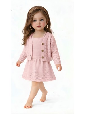 Mihrumay Kız Bebek Askılı Etekli & Hırkalı 3'lü Takım