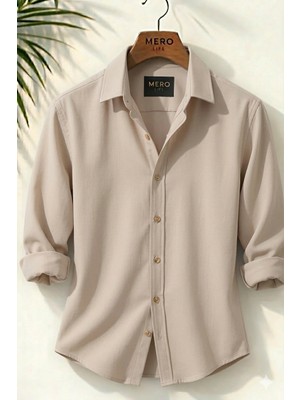 Mero Life Erkek Pera Kumaş Keten Görünümlü Mevsimlik Rahat Kullanım Pamuklu Dökümlü Salaş Gömlek