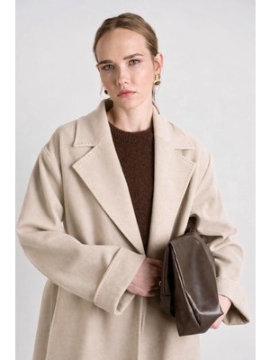 Nauve Taş Rengi Klasik Belden Bağlamalı Kaban