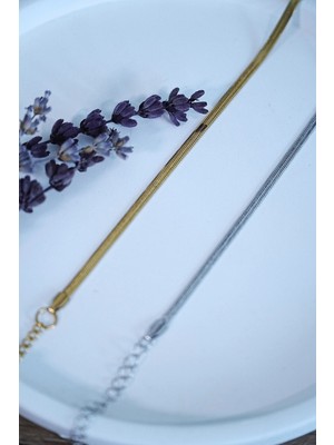 VeraGlobe Buğz Italyan Tasarım Çelik Çift Bileklik  Unisex Altın Gümüş Renk, Kararmaz 2 Adet