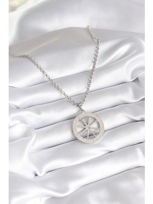 VeraGlobe Buğz 316L Çelik Gümüş Renk Zirkon Taşlı Rüya Kapanı Model Işeme Detay Kadın Kolye - Buğz