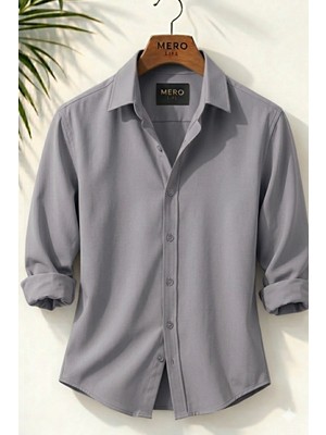 Mero Life Erkek Pera Kumaş Keten Görünümlü Mevsimlik Rahat Kullanım Pamuklu Dökümlü Salaş Gömlek