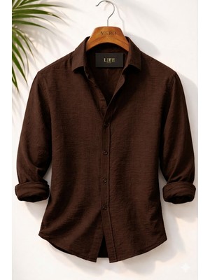 Mero Life Erkek Pera Kumaş Keten Görünümlü Mevsimlik Rahat Kullanım Pamuklu Dökümlü Salaş Gömlek