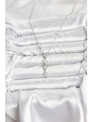 VeraGlobe Buğz 316L Çelik Zincir Gümüş Renk Yonca Model Kadın Kolye - Buğz