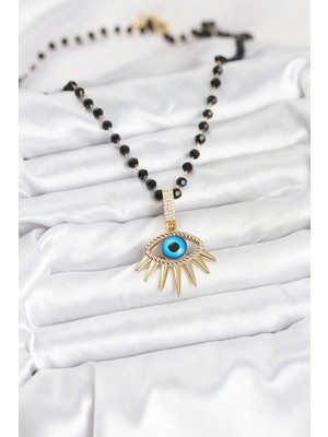 VeraGlobe Buğz 316L Çelik Zincir Kristal Boncuklu Göz Model Kadın Kolye - Buğz