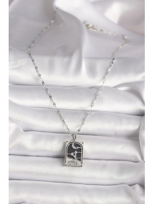 VeraGlobe Buğz 316L Çelik Gümüş Renk Zirkon Taşlı  Ay Figürlü Taror Model Kadın Kolye - Buğz