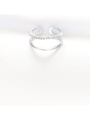 VeraGlobe Buğz 2li Görünümlü Su Yolu Tasarımlı Silver Renk Ayarlanabilir Yüzük - Buğz