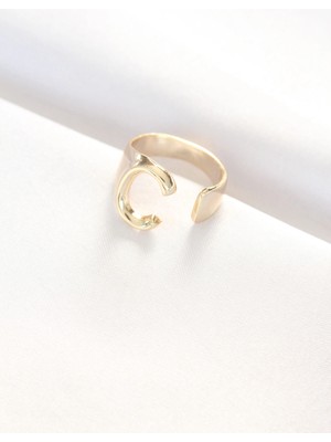 VeraGlobe Buğz C Harfli Altın Renk Ayarlanabilir Yüzük - Buğz