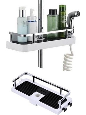 VeraGlobe Buğz Banyo Direğine Asılabilir Köşelik Şampuanlık Sabunluk Çift Askılı Düzenleyici Raf Paslanmaz ( Buğz )