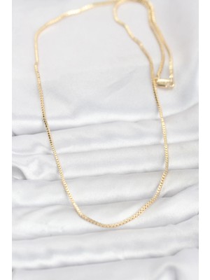VeraGlobe Buğz cm 14K Gold Renk Kare Zincirli Model 60 cm Kadın Kolye - Buğz