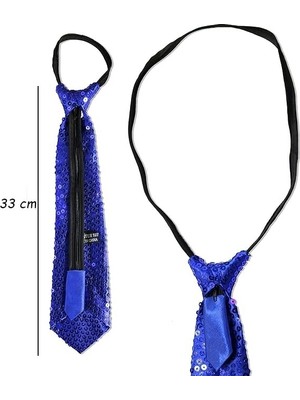 VeraGlobe Buğz Mavi Pul Payetli Işıltılı Parti Kravatı 33 cm - Buğz