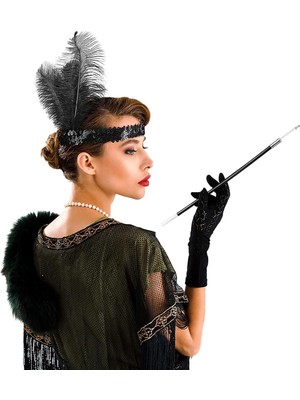 VeraGlobe Buğz 192039LER Gatsby Aksesuar Seti – Siyah Charleston Saç Bandı  Lık - Buğz