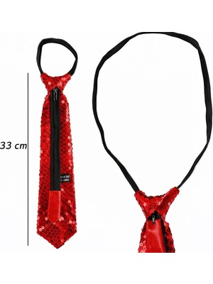 VeraGlobe Buğz Kırmızı Pul Payetli Işıltılı Parti Kravatı 33 cm - Buğz