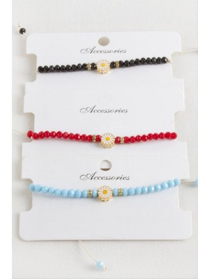 Zero Land Ozdestor Papatya Kristal Makrome Ip Bileklik - Pembe