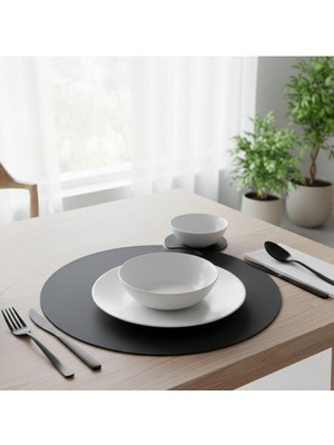 Grand Fine Art 2 Adet 4 Parça Deri Amerikan Servis -Yuvarlak Kendinden Bardak Altlıklı Supla