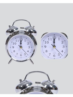 VeraGlobe Buğz Gümüş Renkli Sessiz Işıklı Dekoratif Masa Üstü Çalar Saat Alarmlı - Buğz