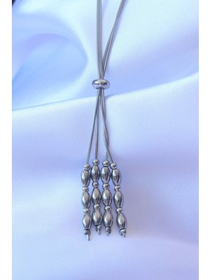 VeraGlobe Buğz 316L Çelik Gümüş Renk Boyu Ayarlanabilir Sallantılı Model Kolye - Buğz