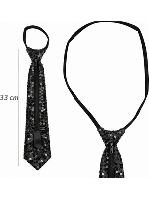 VeraGlobe Buğz Siyah Renk Pul Payetli Işıltılı Parti Kravatı 33 cm - Buğz