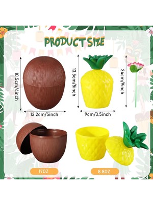 VeraGlobe Buğz Ananas  Hindistan Cevizi Tasarımlı Pipetli Bardak Seti (6 Adet) - Buğz