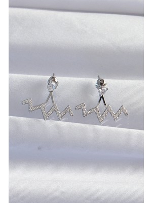 VeraGlobe Buğz Pirinç Gümüş Renk Zirkon Taşlı Zikzak Küpe - Buğz