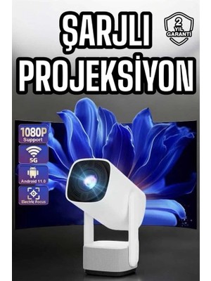 VeraGlobe Buğz Şarjlı Projeksiyon Oyun Sinema Projektörü 4K Hd Görüntü Kaliteli - Buğz