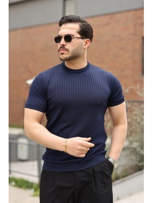 Defy Moda Erkek Fitilli Bisiklet Yaka Triko Tişört