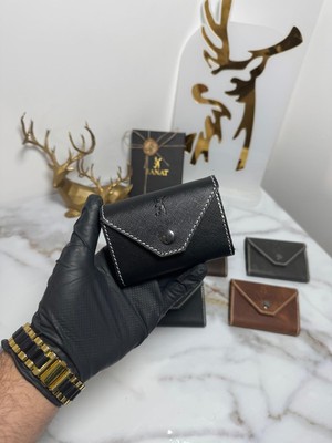 Sanat %100 Hakiki Crazy Deri Legacy El Yapımı Akordeon Kartlık - Minimal Şık Kartlık