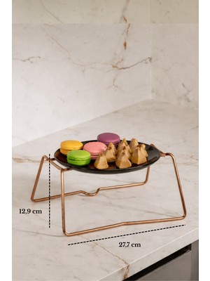 Edora Home Rose Yuvarlak Servis Standı,ikramlık,sunumluk Siyah Pleksili Metal Ayaklı Pasta Çikolata Servis Tabağı