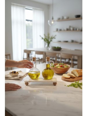 Akayev Mermer 23X12 cm Ahşap Boncuk Ayaklı Yağdanlık ve Sıvı Sabunluk Standı