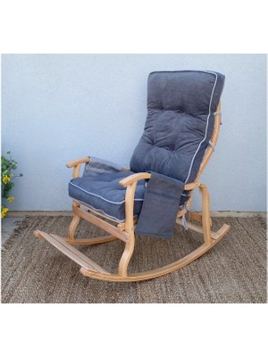 Reyo Florya Füme/gri Çift Renkli Kapitoneli Sallanan Sandalye Dinlenme ve Tv Koltuğu Gri Fitilli