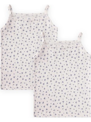 Cigit Ikili Ip Askılı Kız Atlet 2-11 Yaş Kırıkbeyaz Laci Çiçekli