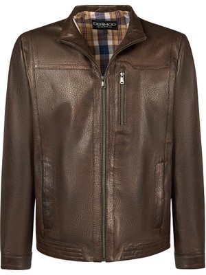 Derimod Oscar Erkek Kahverengi Fermuarlı Deri Ceket 25WGE6433JB