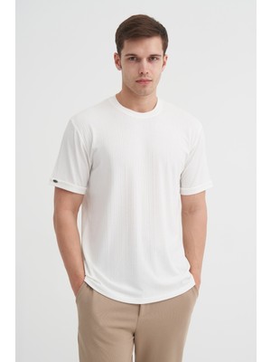 Cazador Bisiklet Yaka Dokulu Erkek T-Shirt 42530 Beyaz