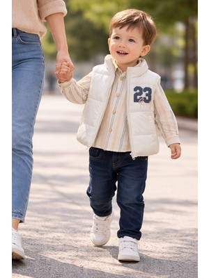 Bubiee Baby Erkek Çocuk 3'lü Kombin Set- Şişme Yelek, Çizgili Gömlek ve Pantolon Takım