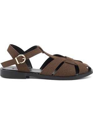 Gönderi(r) Kadın Kahve Süet  Tokalı Bantlı Burnu Kapalı Sandalet