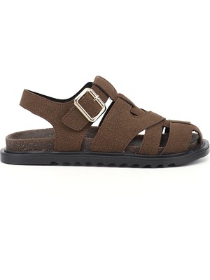 Gönderi(r) Kadın Kahve Süet  Tokalı Bantlı Burnu Kapalı Sandalet