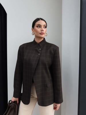 Esra Helvacı Hakim Yaka Ekose Ceket