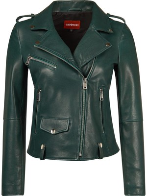 Derimod Egoist Kadın Yeşil Kısa Biker Deri Ceket 25WGM57941M