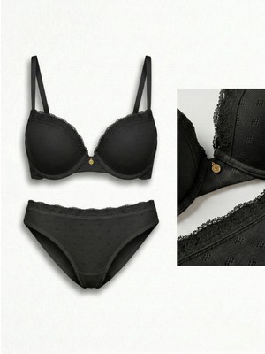 Feenia Noirluna Siyah Pamuk Destekli Dikleştiren Sütyen Takımı