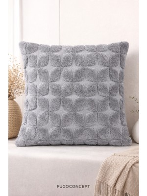 45X45 cm | Bej Wellsoft Yumuşak Kırlent Kılıfı | Kabartmalı Punch/bukle Desen