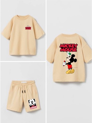 Butik Erkek Çocuk %100 Pamuklu Şortlu Mickey Mouse Baskılı 2'li Takım