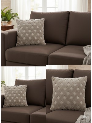 45X45 cm | Bej Wellsoft Yumuşak Kırlent Kılıfı | Kabartmalı Punch/bukle Desen