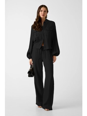 Guess Dalia Akışkan Jogger Kadın Siyah Pantolon W6GB07W1781-JBLK