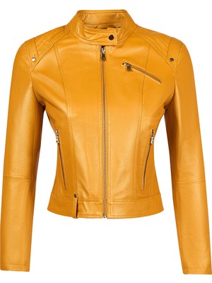 Derimod Sonia Kadın Sarı Hakim Yaka Kısa Deri Ceket 25SGE5913JB