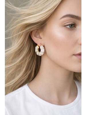 Solène Melinda White Çelik Küpe