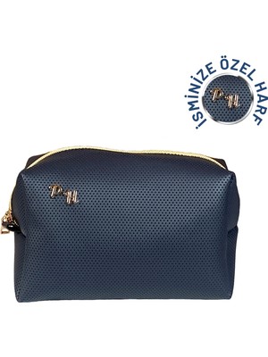 twingold Isme Özel Baş Harfleri ile Kişiselleştirilebilir Makyaj Çantası Lacivert